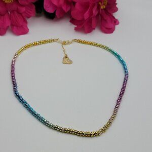 Love Poppy Multicolor Metal Ball Beaded Necklace 18" Adj. Gold Tone Dainty